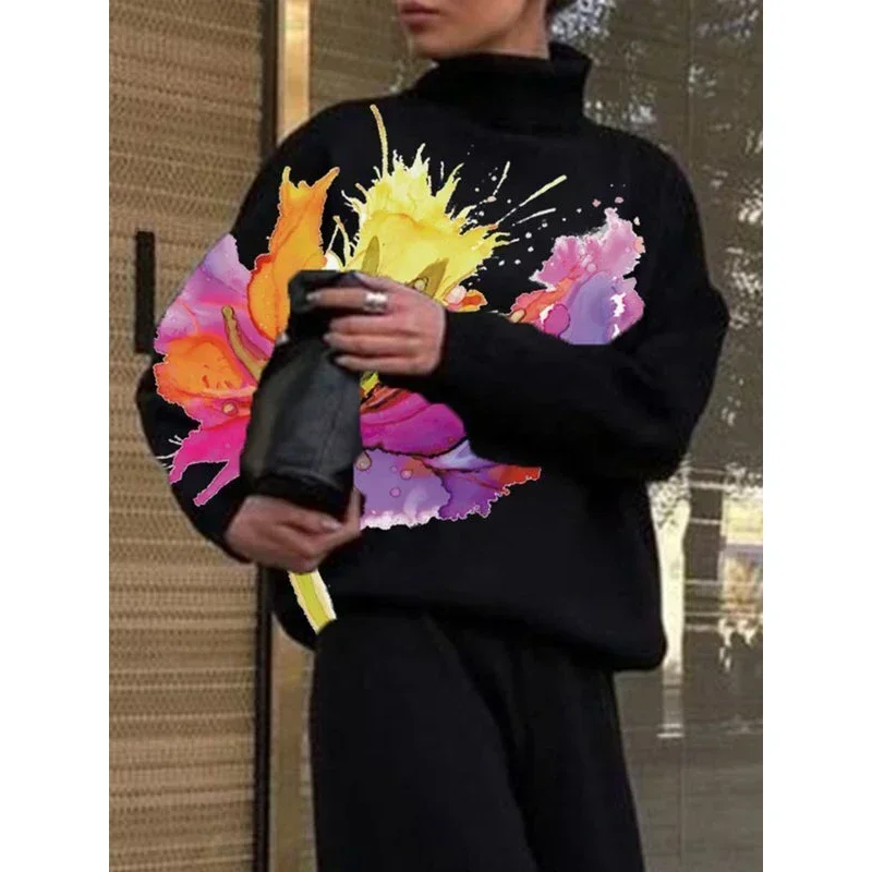 Freeacy 2024 осенний новый женский комплект свитшотов с цветочным принтом пуловер