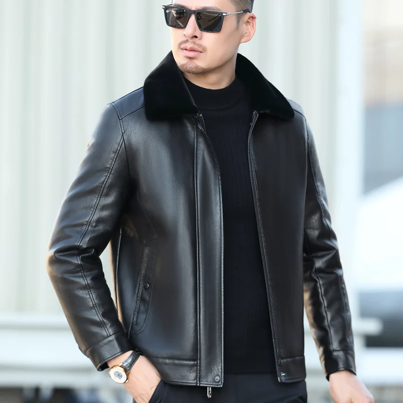 

Мужская зимняя куртка из козьей кожи, с коротким отворотом