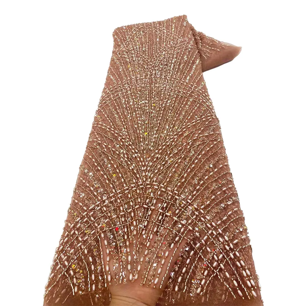 

Luxury French Heavy Beads Lace Fabric, African Sequins Groom Lace Fabrics for Nigerian Wedding Dress, High Quality Z880385
