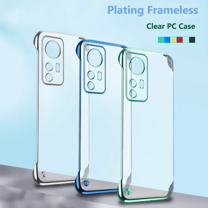 

Glossy Thin Electroplated Frameless Case For Xiaomi 12S Ultra 12 11 10 10T Pro 12X Lite Civi Hard Clear Transparent Back Cover
