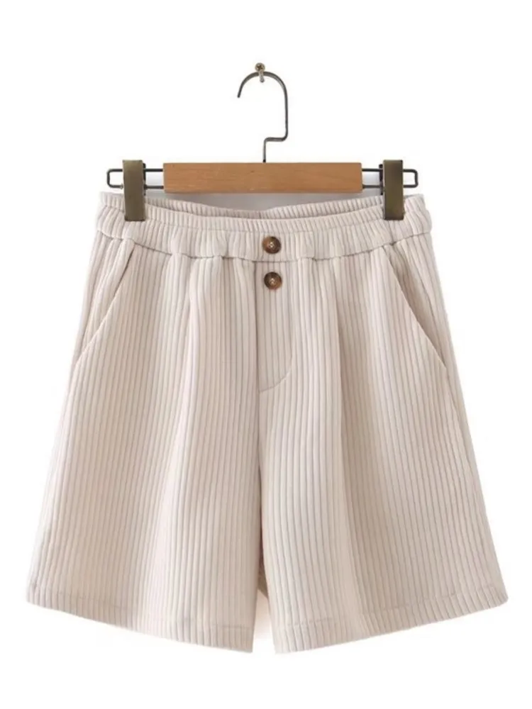 

Women's Clothing Shorts Plus Size Spring 2022 New Fashion Two Buttons Thick Corduroy High Waist Bootcut F33-7969