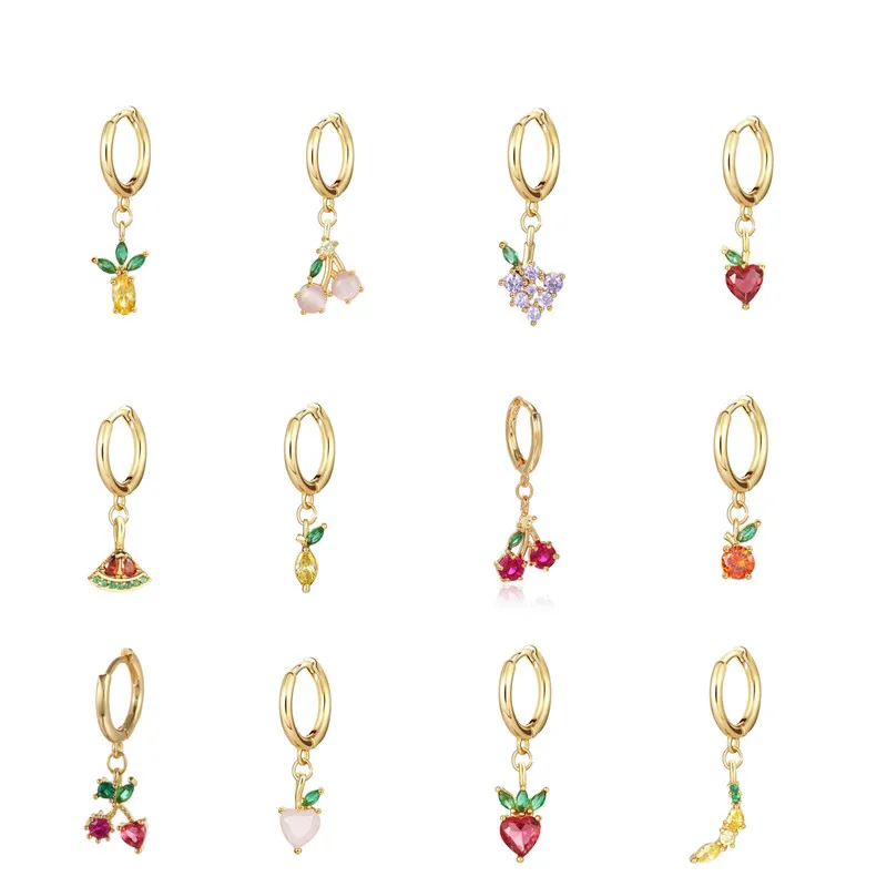 

1 pcs Apple/Strawberry/Grape/Cherry/Pineapple/Watermelon/Banana Fruit Earrings for Women Hoop Earrings Fashion Jewelry
