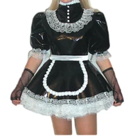 lockable sissy dress maid pvc black lace lace apron ruffle role play costume customization