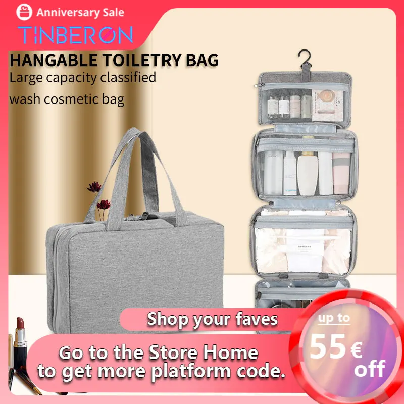 

TINBERON Portable Travel Cosmetic Bag Organizer Hanging Makeup Bag Waterproof Toiletry Storage Bag Travel Accessories Handle Bag
