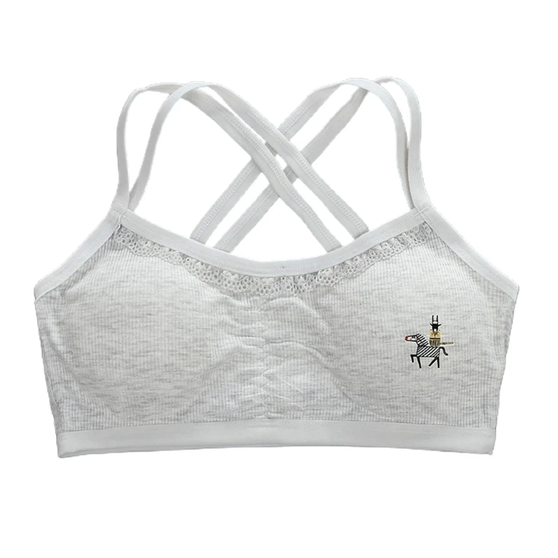 

Teenage Girl Cross Strappy Traning Bra Underwear Cartoon Lace Trim Bralette Vest