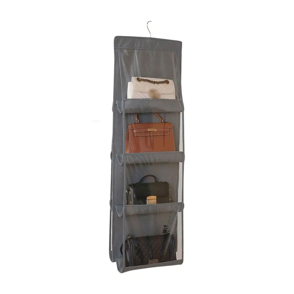 

6/8Pocket Hanging Handbag Organizer for Wardrobe Closet Transparent Storage Bag Non-woven Storage Holder PVC with Closet Hanger
