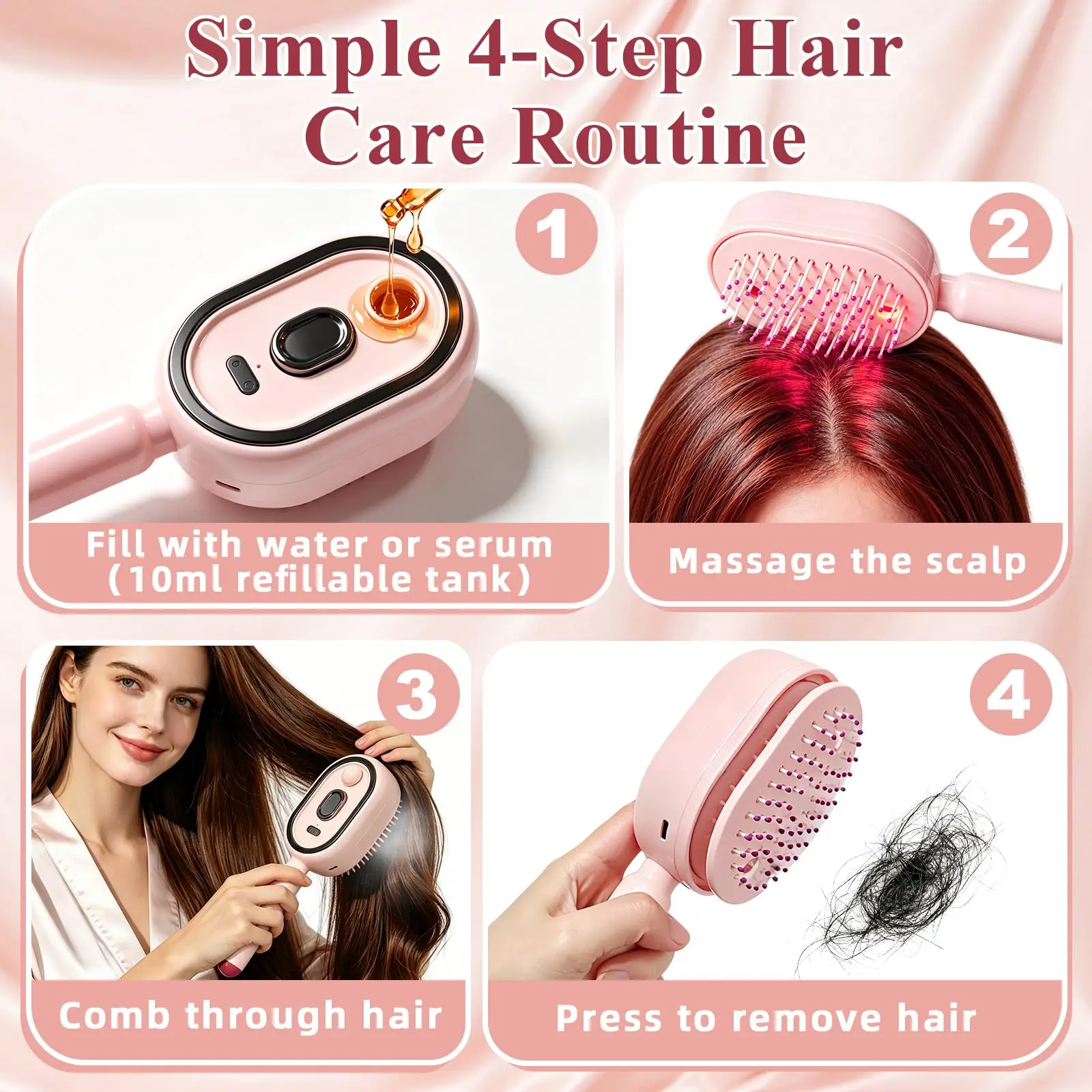 Фото Электрическая расческа-выпрямитель для волос с паровым эффектом, массажная щетка с воздушной подушкой, перезаряжаемая паровая щетка для распутывания волос №4