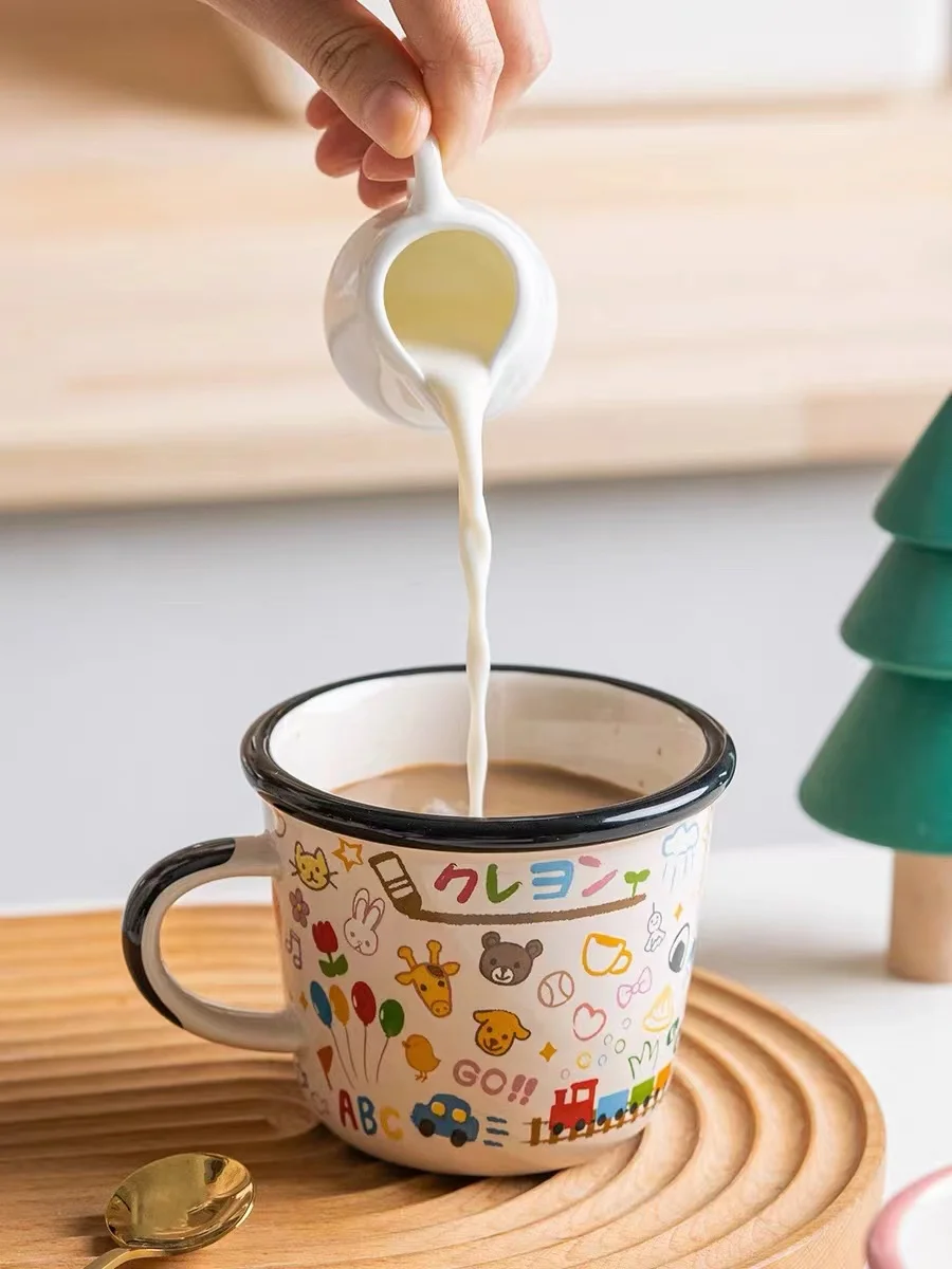 

Cartoon Milk Cup Ceramic Tableware Bowl Plate Cup Rice Spoon Fork Anti-scalding Household Cute Creative Cup Gift Cup Coffee Mugs