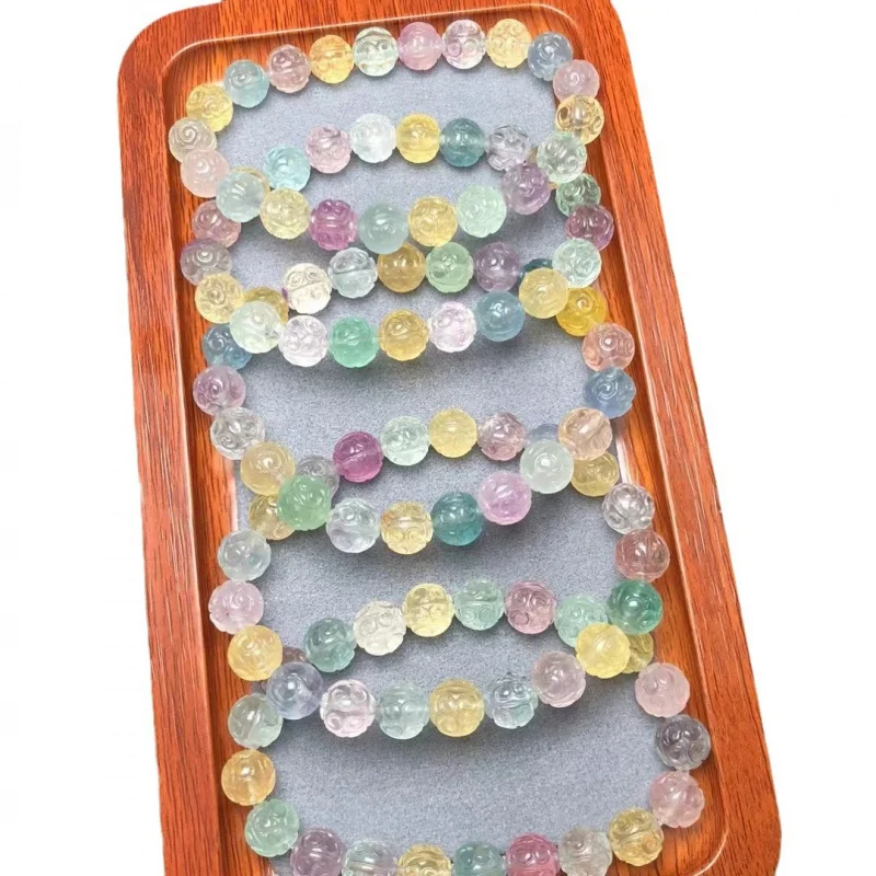Натуральный браслет с круглыми бусинами Macaron цветной флюорит прямые продажи