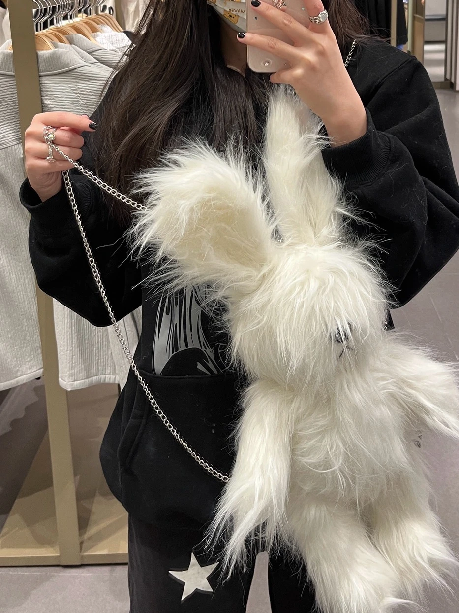 Рюкзак JIAERDI из плюша кролика Y2k женский новый милый мягкий шикарный мини-рюкзак