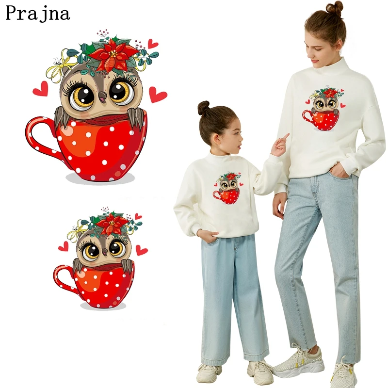 

2PCS Cute Owl Heat Transfer Cartoon Animal Unicorn Iron-On Transfers Punk Skull Thermal Stickers On Clothes T Shirt DIY Applique