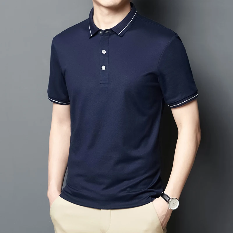 Мужская приталенная рубашка-поло с отложным воротником и короткими рукавами |