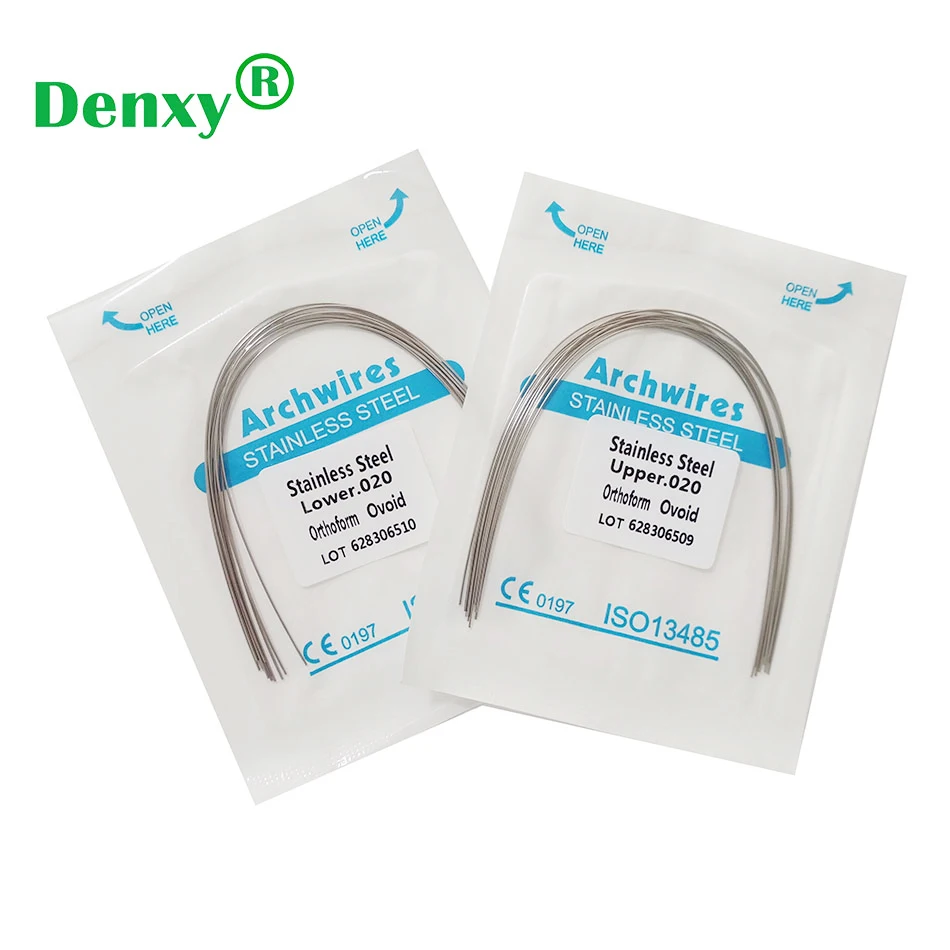 Denxy-cables de arco de acero inoxidable para ortodoncia, arco de alambre ovoide Rectangular/redondo, 100 unidades