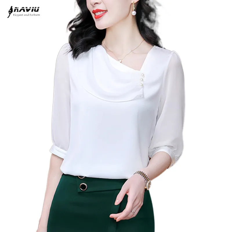 Женская шифоновая блузка с полурукавами красная дизайнерская офисная для работы