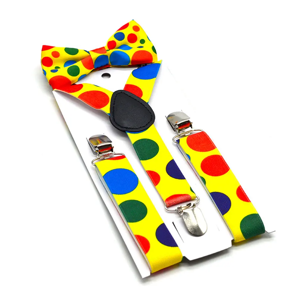 

Children Suspenders Colorful Dots Bow Tie Celebration Vintage Elegant Y-Back Brace Belt Multicolor Elastic Kids Clip-on Costume