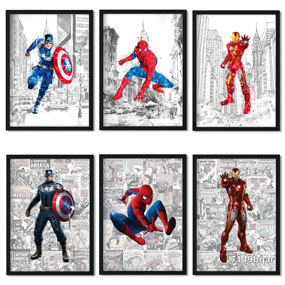

Marvel Avengers Super Hero Black and White Spiderman Wall Art Picture for Living Room Home Decor posters quality canvas painting