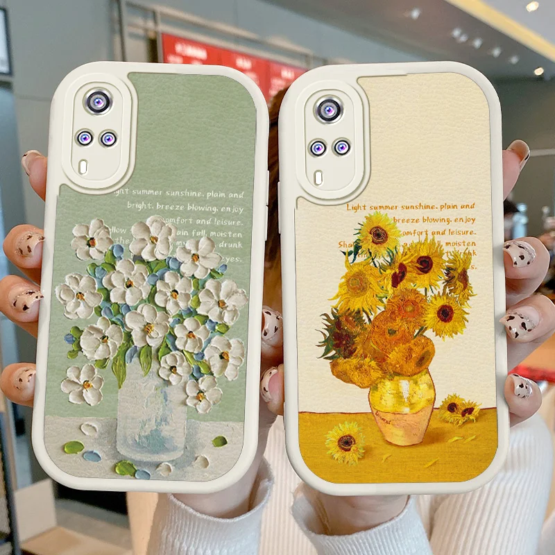 

For vivo Y51 Y51A Y1S Y31 2021 Y53S 4G Y33 Y66 Y85 Y91 Y91C Y22S Y77 Y35 Y95 U1 V9 Z1 Z1i Z3X Oil Painting Lambskin Phone Case