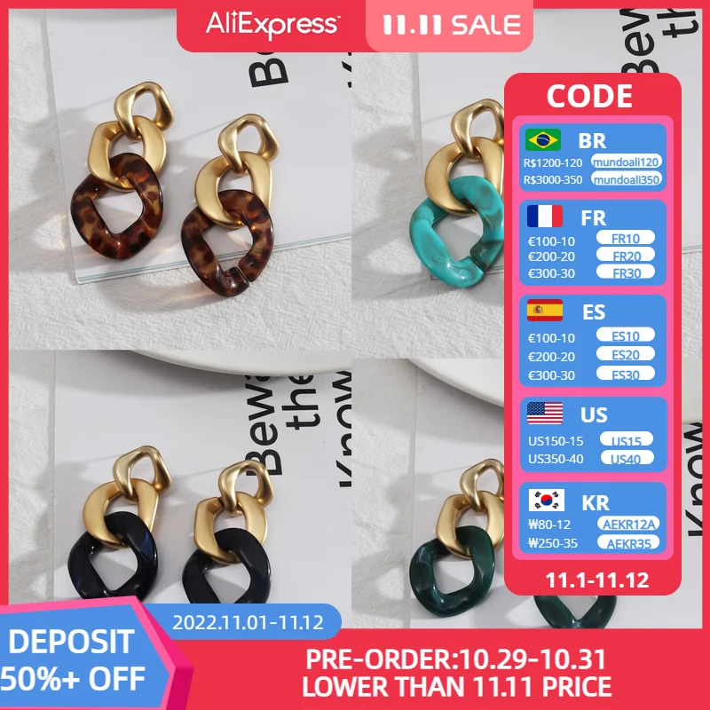 

2022 Hot Selling Turquoise Leopard Amber Acrylic Link Chain Dangle Earrings 2022 Trnedy Acrylic Link Chain Jewelry