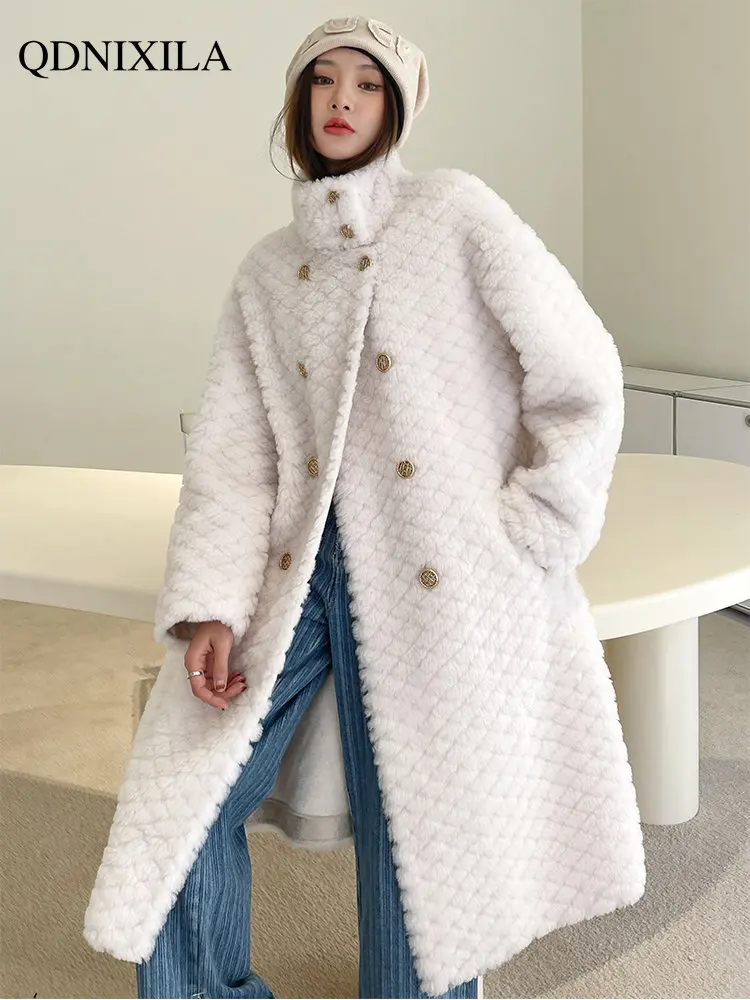 Winter Coat for Women 2022 Jackets Double-breasted Full-lamb-wool Particle Shearling Sheepskin Coat，Long Fur Female Coats