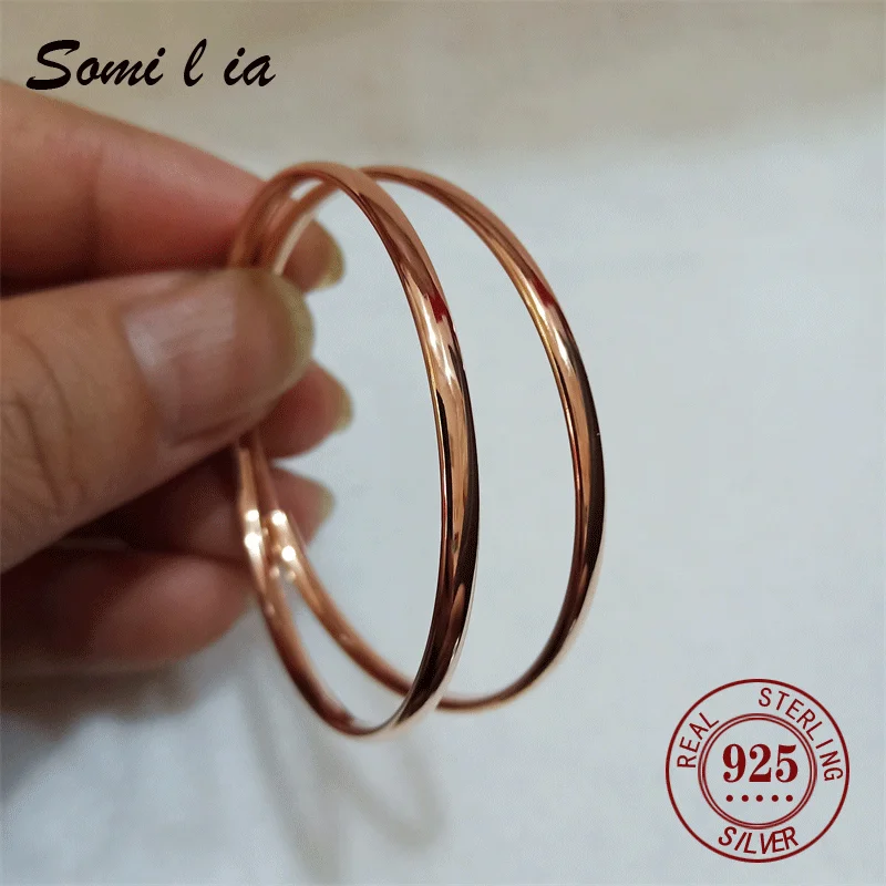 Somilia - New Rose golden Plated 925 Sterling Silver Women's Hoop Earrings 3.0mm Fashion Earring Jewelry For Women Gift With Box