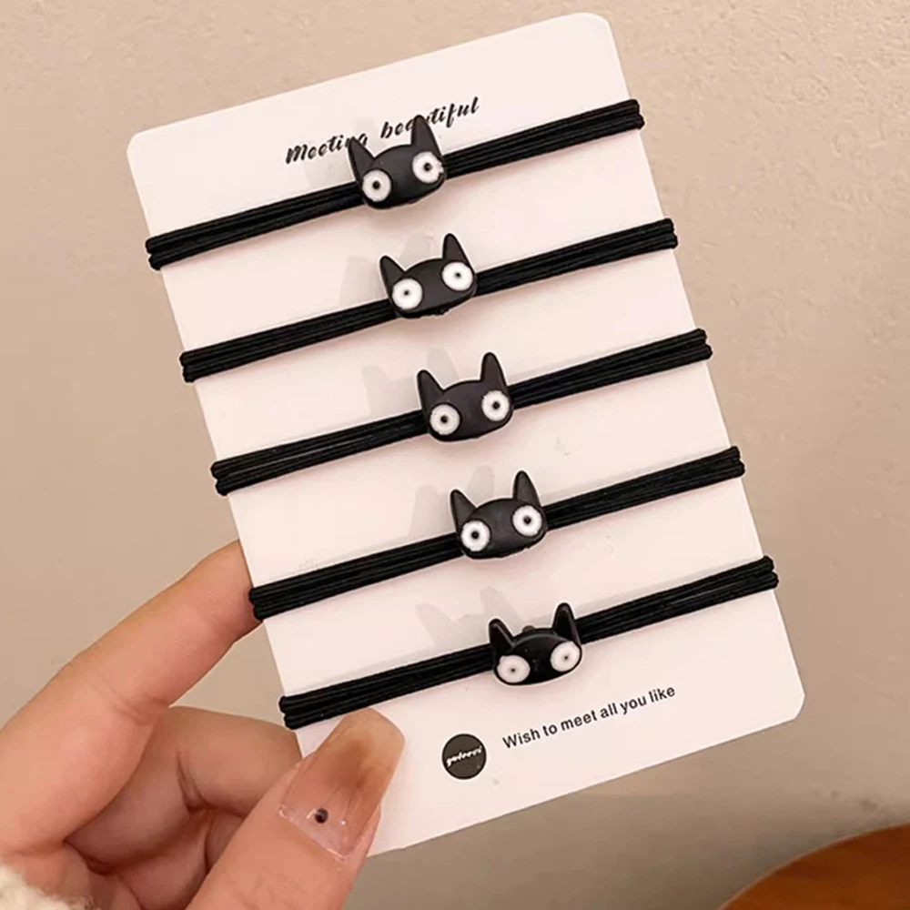 Резинка для волос с изображением милого черного кота простая высокоэластичная