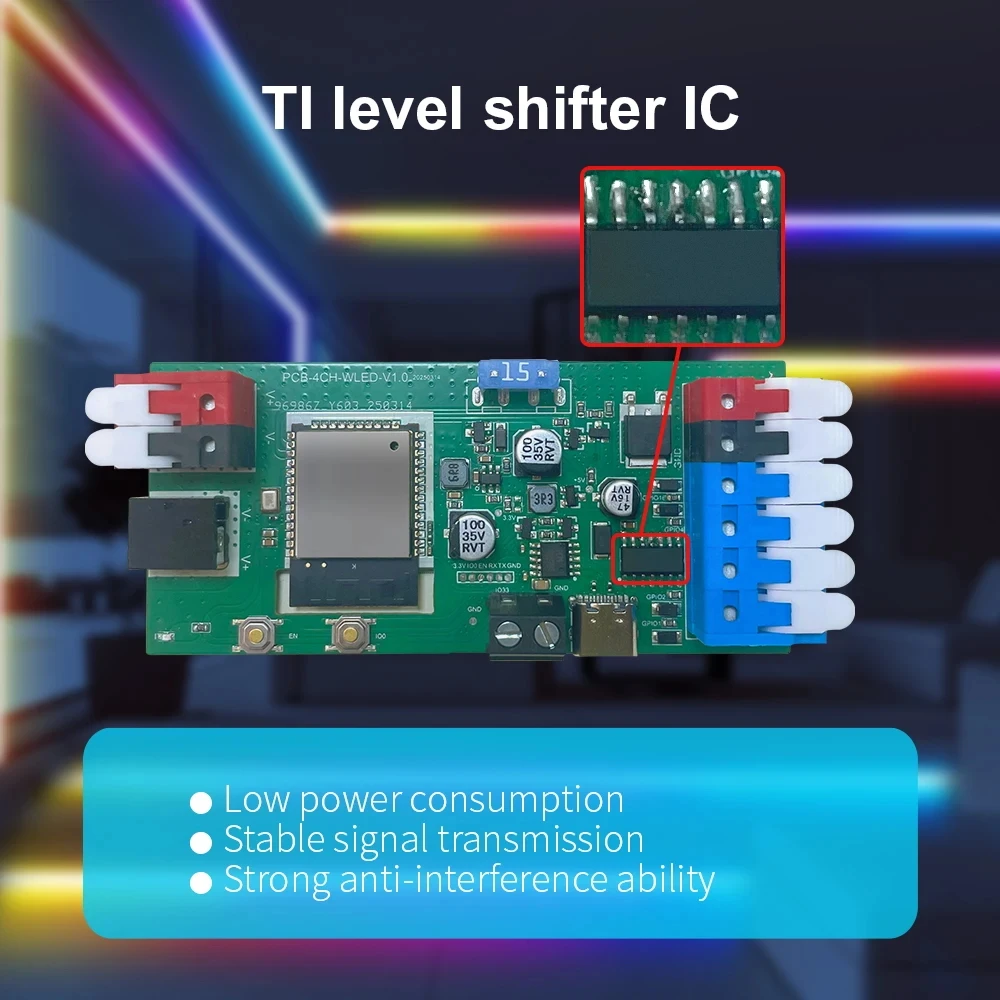 Фото DIY Динамический контроллер LED-ленты ESP32 WLED с функцией микрофона, Type-C, TI LevelShifter IC №2