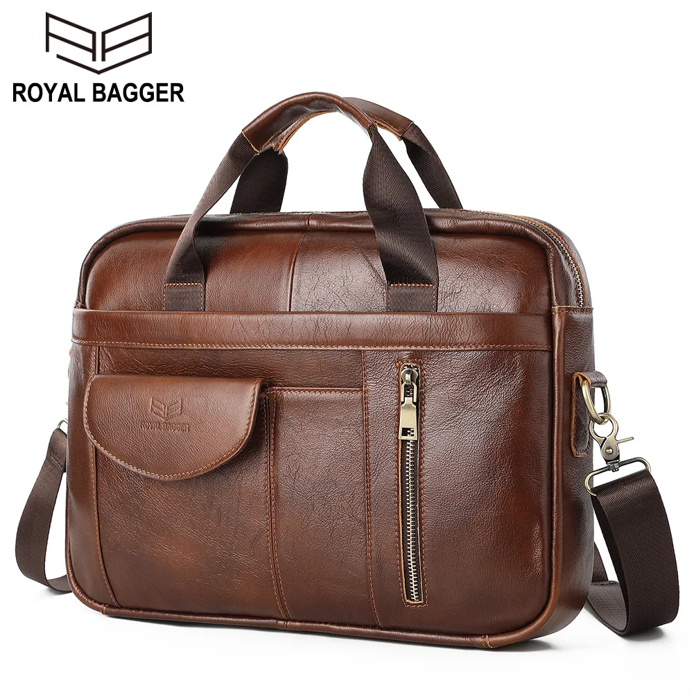 Royal Bagger Men 15.6 Inch Laptop Briefcase Real Genuine Cow Leather Vintage Fashion Casual Handbag Shoulder Bag Travel Business