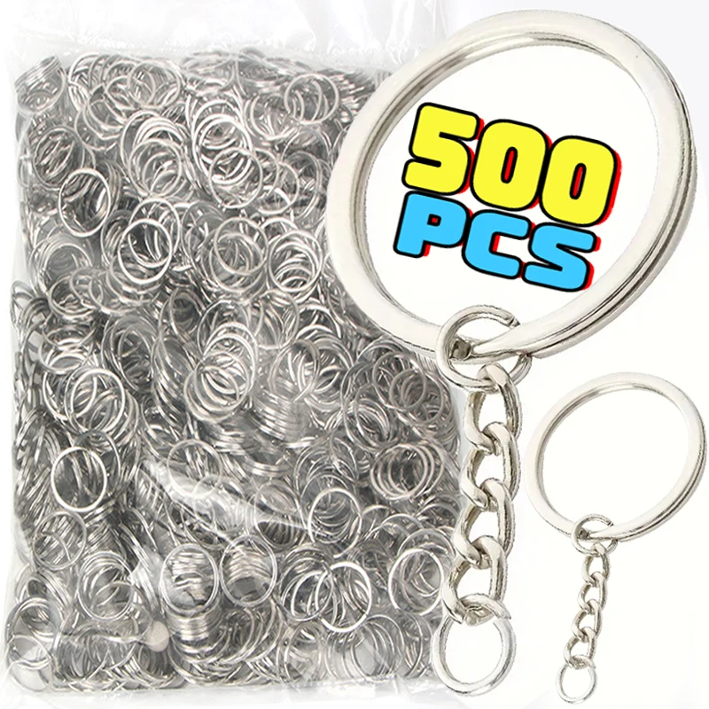 50-500pcs Metal Blank Keyring Keychain Split Rings Keyfob Lobster Clasp Key Pendant Ring Stainless Steel