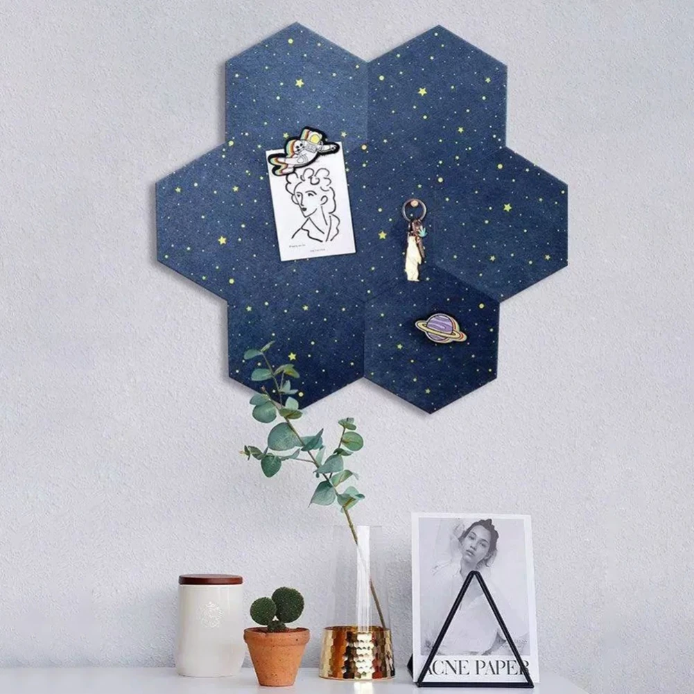

1PCS Felt Board Tile Hexagonal Notice Cork Self Adhesive Pin Board Notice Message Room Wall Decor Sticky Note Photo Display