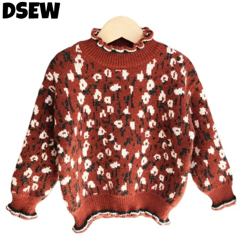 

2022 New Arrivel Fashion Knitwear Girls Children Sweater Spring & Autumn Or Winter Toddler Baby Red Creamy-white Floral Clothes