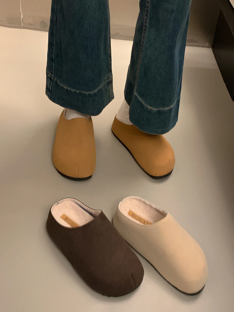 Женская обувь 2024 плюшевые тапочки на танкетке с увеличенным внутренним размером