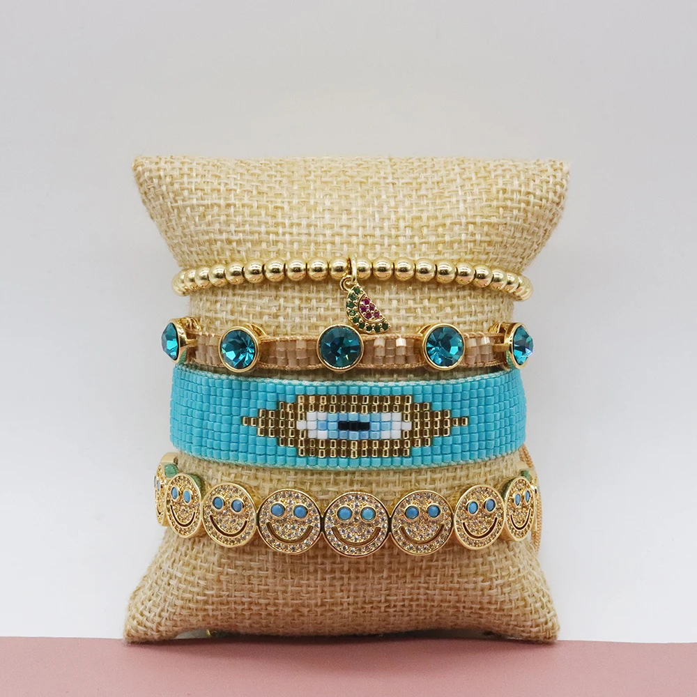 

Diamond Handmade Miyuki Bracelet For Women Luxury Rhinestone Smile Alloy Bangle Set