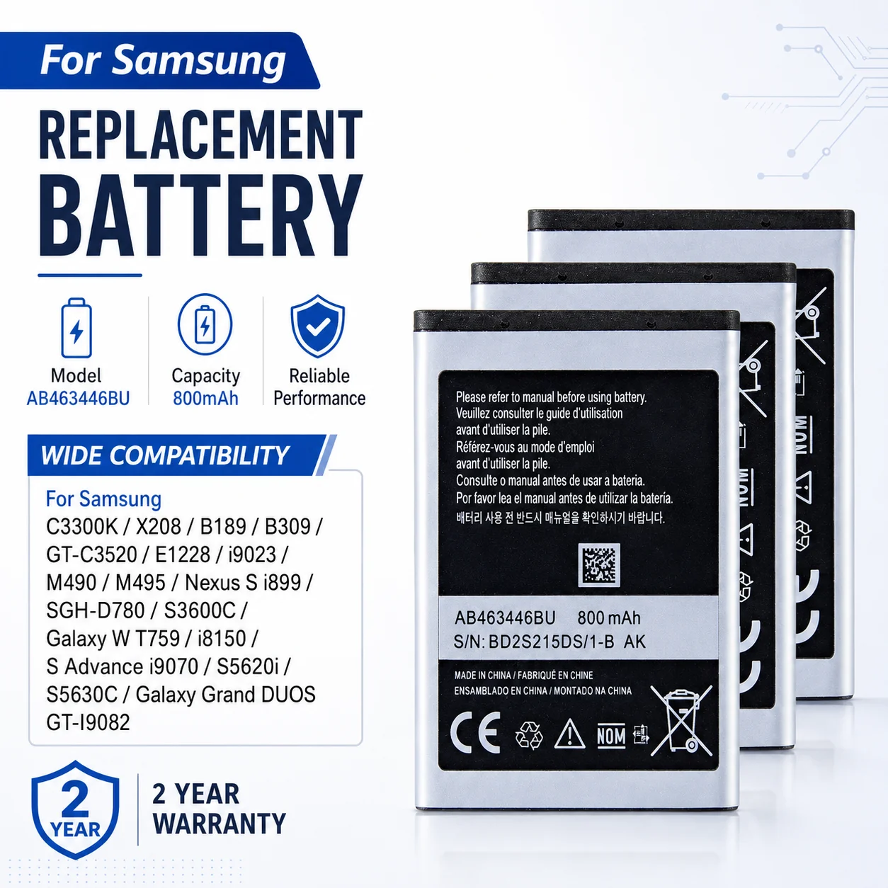 Фото Сменная батарея повышенной емкости AB463446BU EB484659V для Samsung Nexus S i9023 i899 i9070 Grand DUOS SGH-D780 №1