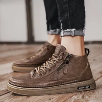 mens boots fashion casual shoes middle top leather sneakers trend martin boots flat shoes korean style workwear shoes students