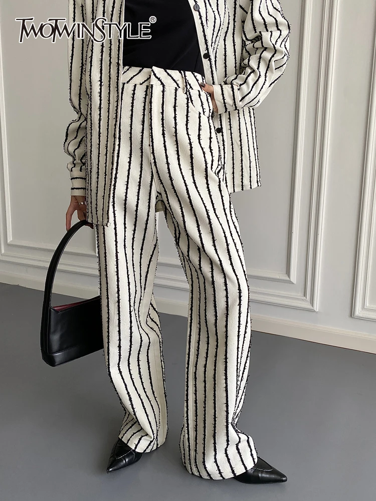 

Женские полосатые прямые брюки TWOTWINSTYLE, повседневные широкие брюки составного кроя с высокой талией и карманами