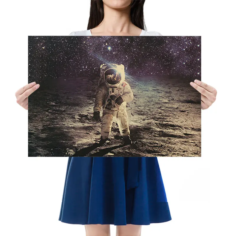 

WINMIR Moon Landing Vintage Frame-Free Posters Astronaut Retro Kraft Paper Poster Bar Home Decor Painting Glue-Free Wall Sticker
