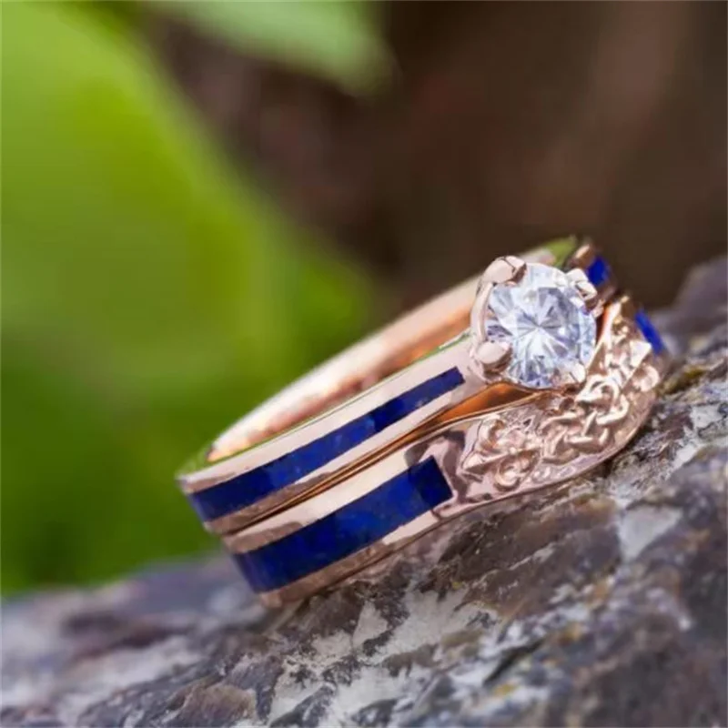 

New Flash Diamond Round Vintage Ring Set for European and American Fashion Women Engagement Proposal Ring Luxury Fashion Ring