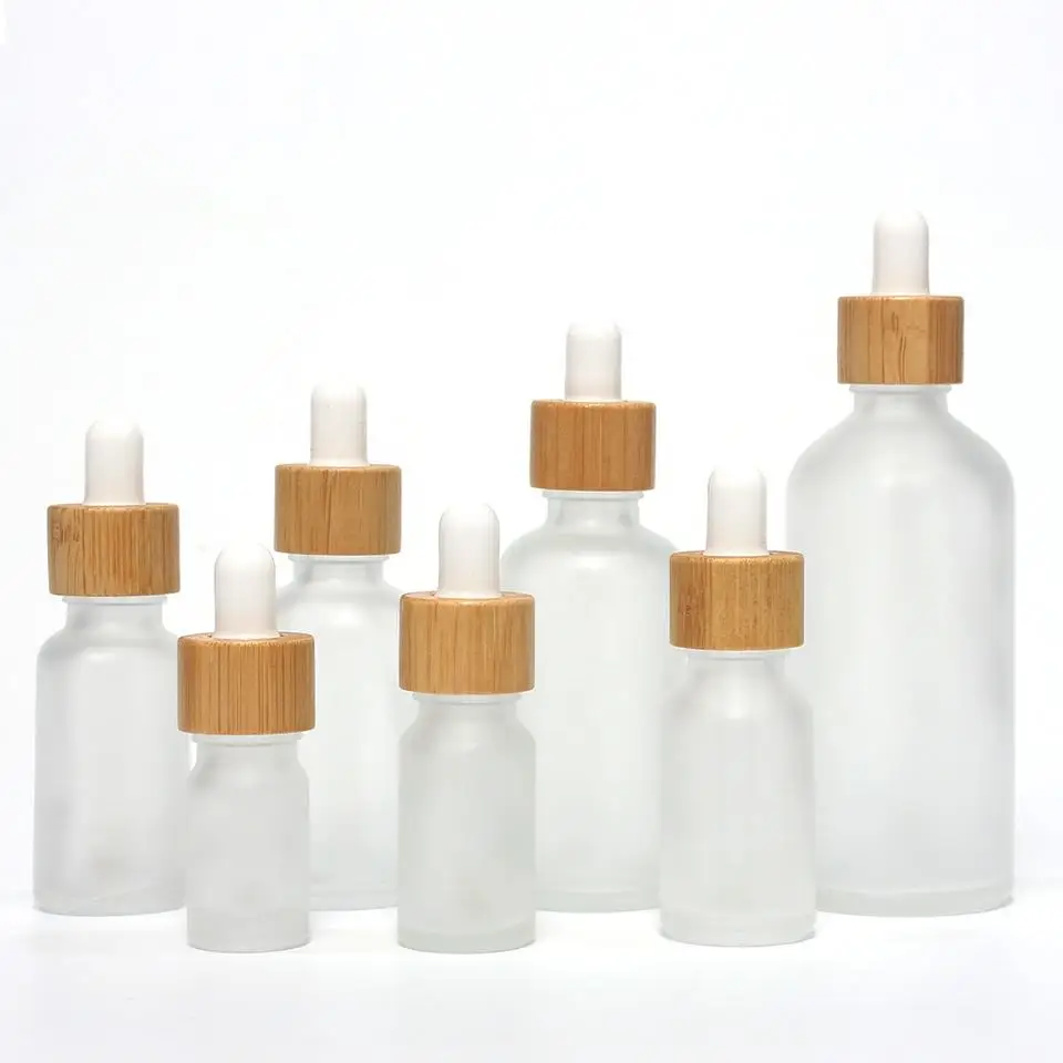 

Wholesale Empty Serum Container 5ml To 100ml Bamboo Round Frosted/Clear Glass Essential Oils Bottle with Reagent Pipette Dropper
