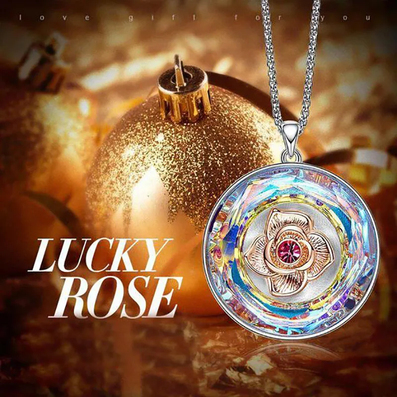 

Rose Flower Round Necklace Wedding Aesthetic Jewelry Exquisite Gorgeous Pendant Wedding Engagement Jewelry Crystal for Women