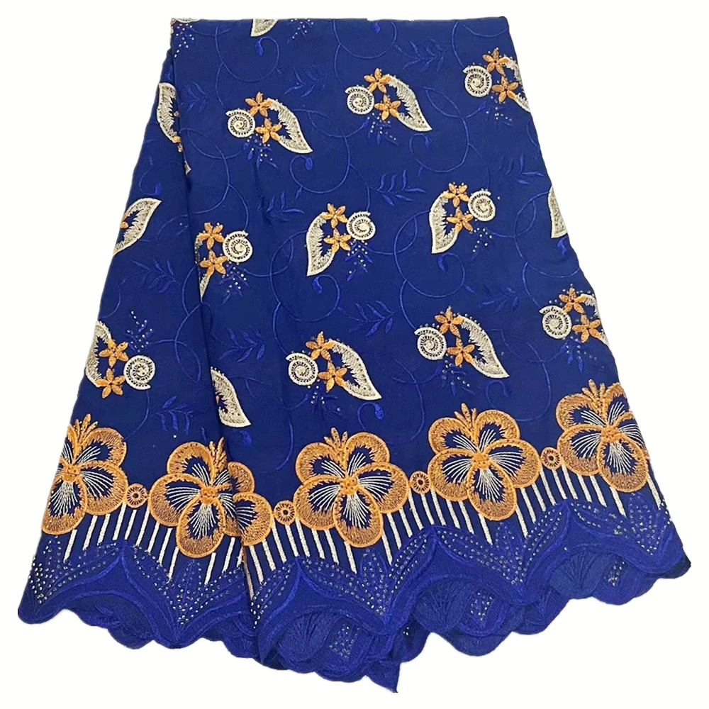 

Нигерийская швейцарская кружевная ткань из вуали, синее хлопковое кружево, африканские нигерийские Свадебные платья, 5 ярдов, новейший дизайн