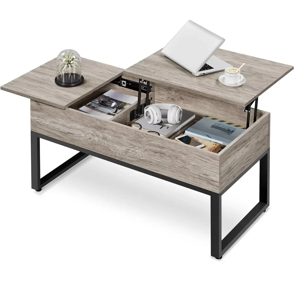 

Деревянный журнальный столик с разрезом и подъемом, небольшой серый центральный столик в деревенском стиле для гостиной