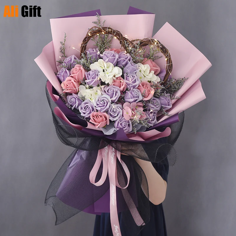 Valentine's Day Bouquet Dry Flower Soap Flower Light Luxury Holding Roses To Give Mother Bouquet Birthday Gift Girlfriend