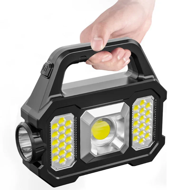 

New Multifunctional Searchlight Outdoor Waterproof Solar Charging Treasure Strong Light Flashlight Cob Portable Lamp