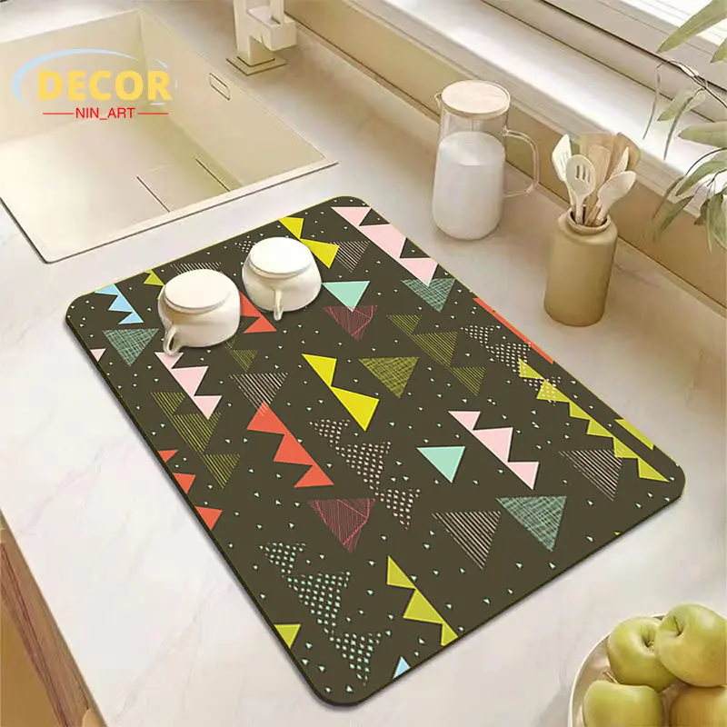 

Triangle Geometry Drain Pad Dish Drying Mat for Kitchen Table Sink Bowl Plate Cup Super Absorbent Aesthetic Room Decoration
