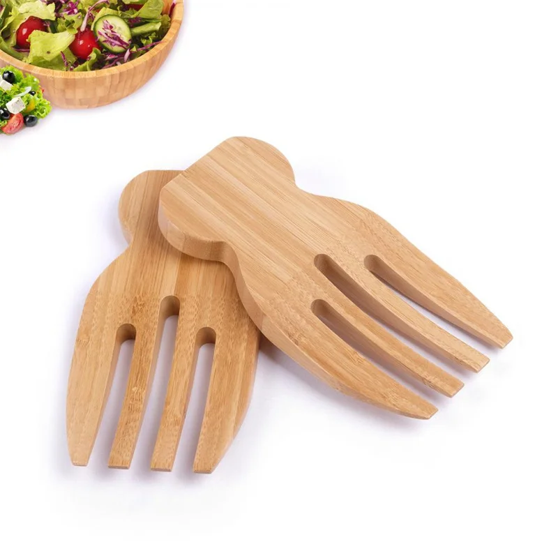 1Pc Bamboo Salad Claws Stirring Salad Pasta Fruit Western Food Server Wooden Salad Spoon Non-slip Easy to Clean Kitchen Gadgets