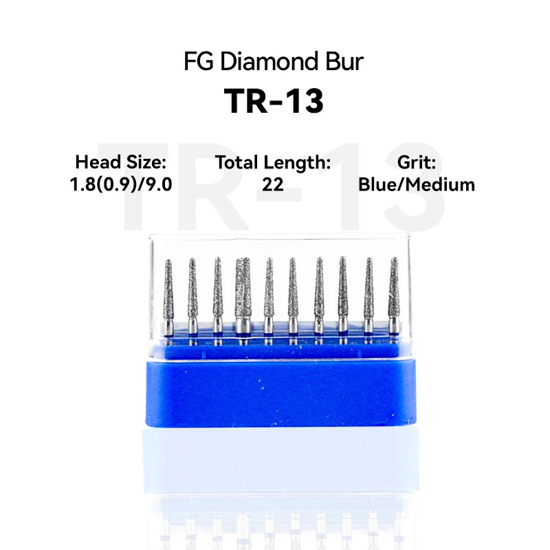

10pcs Dental Clinic Products TR-13 199-018M Diamond Bur FG High Speed 1.8（0.9）/9.0 22.0 Blue Medium Intra-oral Tools Material