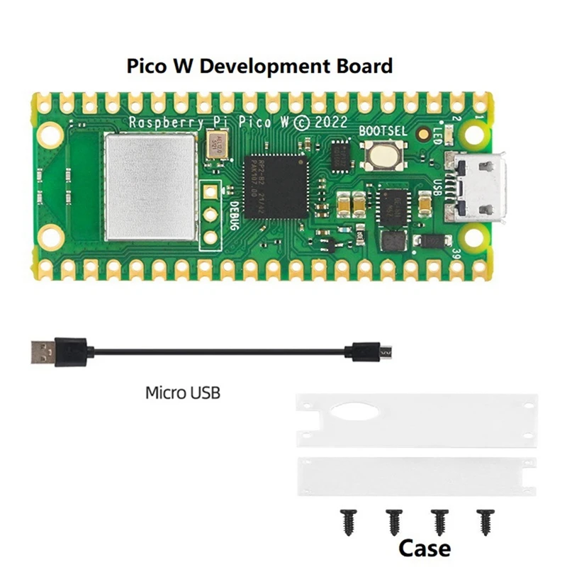 

Для Raspberry Pi Pico W + акриловый чехол + Кабель Micro-USB RP2040 Двухъядерный 2 Мбайт Flash беспроводной Wifi макетная плата в комплекте