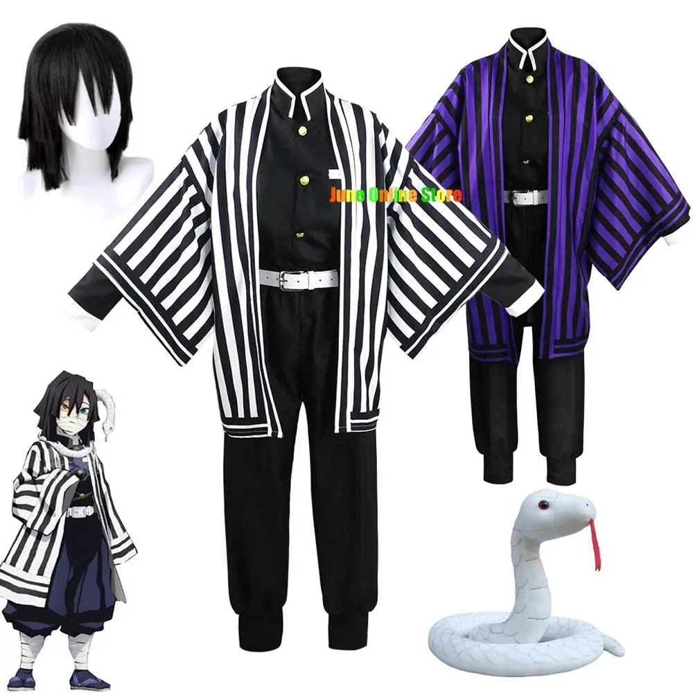 

Anime Demon SIayer Cosplay Clothes Iguro Obanai Haori Kimono Wig Plush Snake Kids Adult Halloween Party Clothes