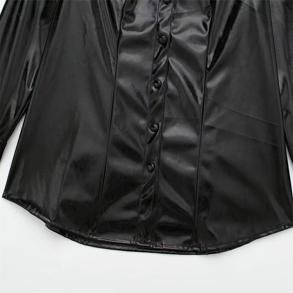 Женская рубашка из искусственной кожи PB &amp ZA однотонная яркая с отворотом и