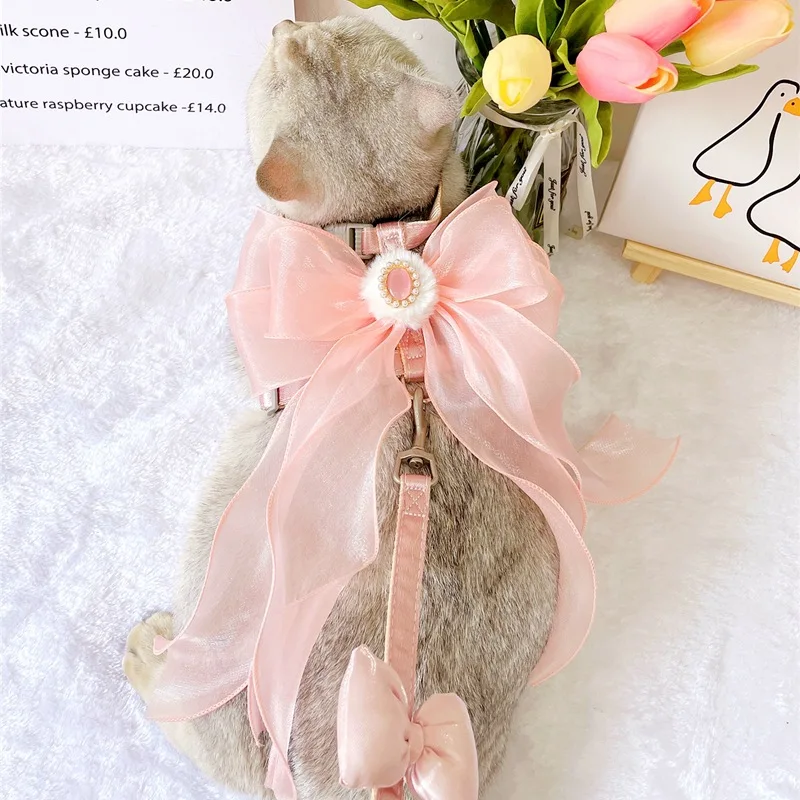 

Cat Bow Tie Collar Small Dog Necklace Cat Harness Leash Bow Dress-up Princess Style Bowknot Pet Cat Jewlery Ribbon Cat Leash